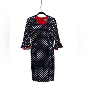 Shelby & Palmer Navy Polka Dot Dress w/ Red Trim – Size 10